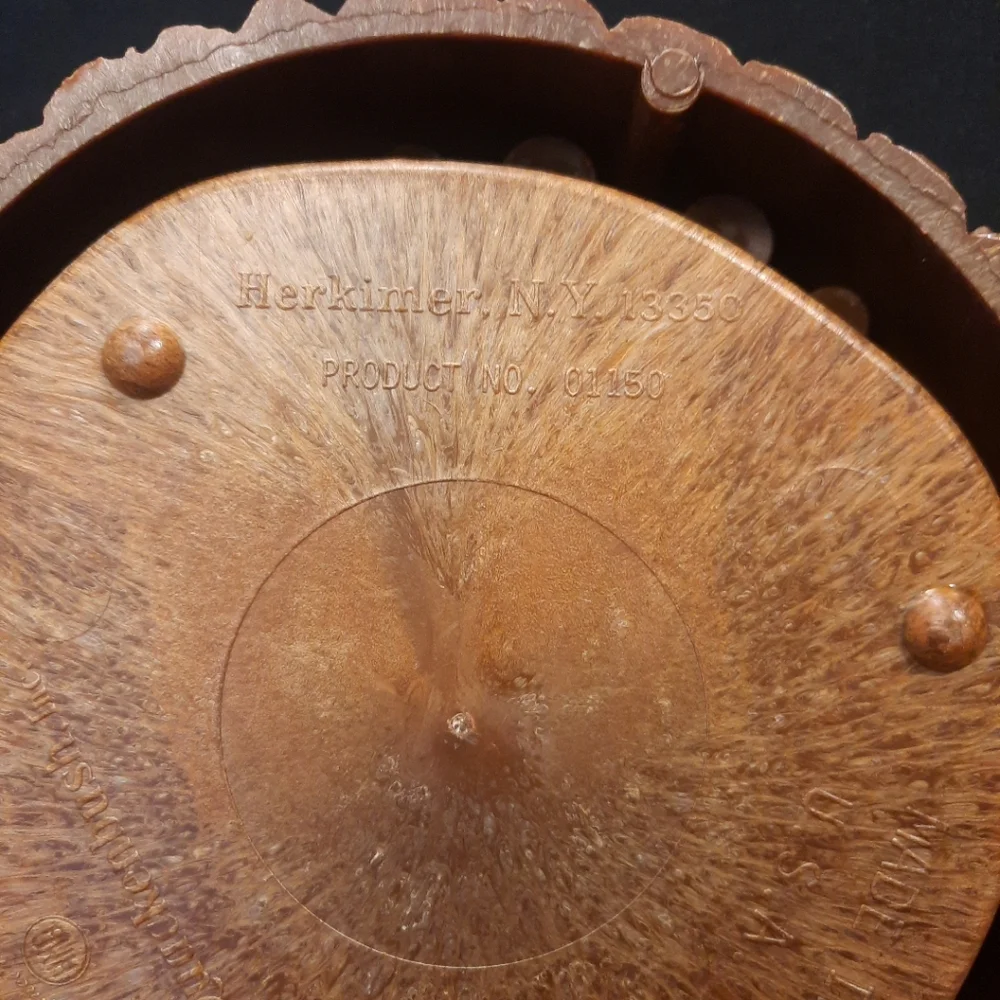 Faux Tree Bark Nut Bowl Dish w/Metal Nut Cracker & 2 Picks